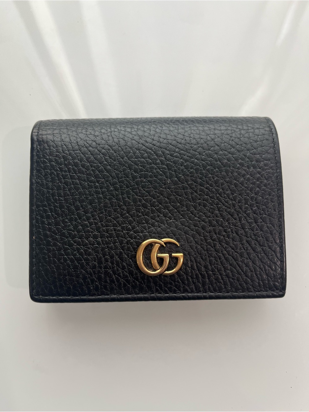 GUCCI GG MARMONT BLACK PEBBLED LEATHER CARD CASE